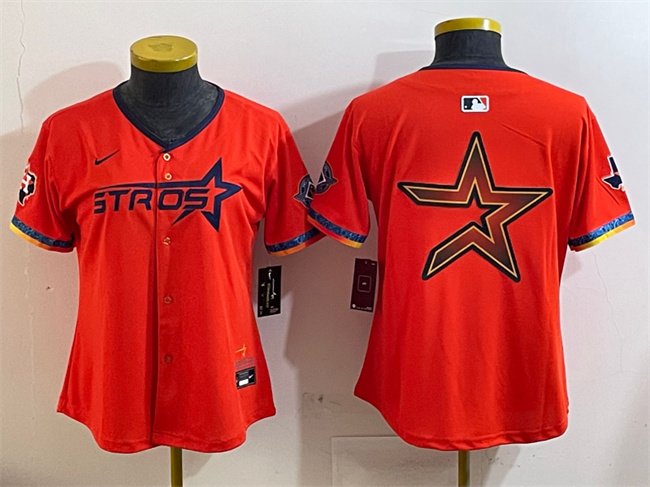 Youth Houston Astros Team Big Logo Orange 2025 City Connect With Texas Patch Limited Stitched Baseball Jersey 003